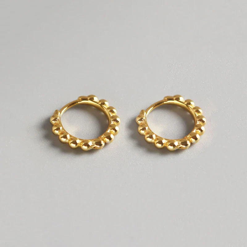 925 Sterling Silver Simple Fashion Glossy Beads Gold Huggies Hoop Earrings for Women Gothic Piercing Jewelry Accessories