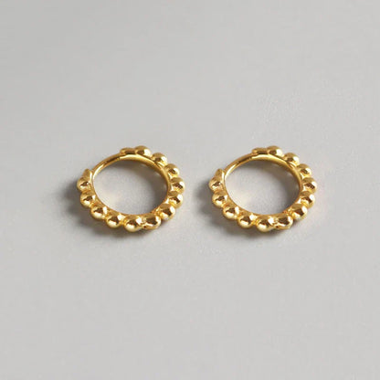 925 Sterling Silver Simple Fashion Glossy Beads Gold Huggies Hoop Earrings for Women Gothic Piercing Jewelry Accessories
