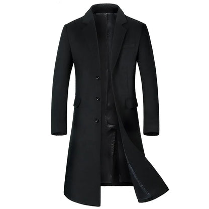 Sobretudo Masculino de Lã de Alta Qualidade Outono Inverno Casaco Trench Longo da Moda Algodão Grosso Acima do Joelho M-4XL