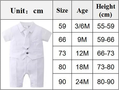 3-24 Months Infant Baptism Outfit Baby Boys Formal Suit Summer Gentleman Costume White Romper Tie Newborn Suits Birthday Dress