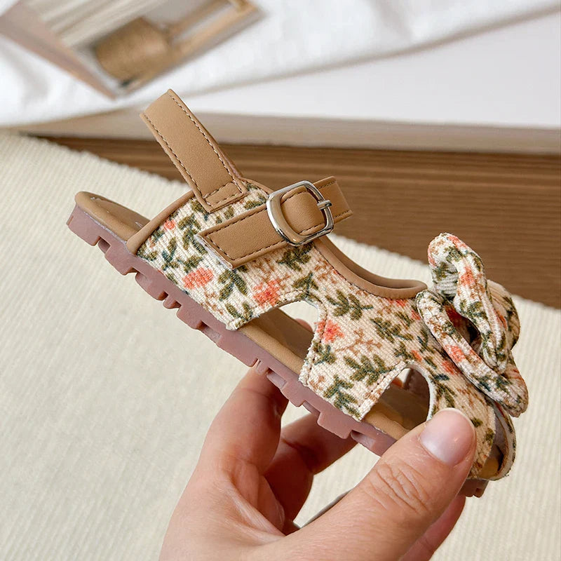 Summer Baby Girls Sandals Children Floral Bow Princess Shoes Soft Non Slip Toddler Kids Beach Shoes Comfortable Infant Sandals