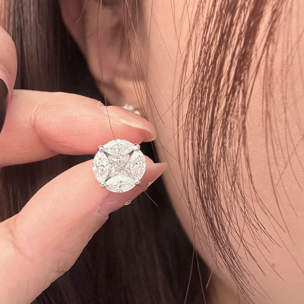 10mm Cluster Star Moissanite Stud Earrings with Certificates 925 Sterling Silver Princess/Marquise Cut Diamond Earring for Women