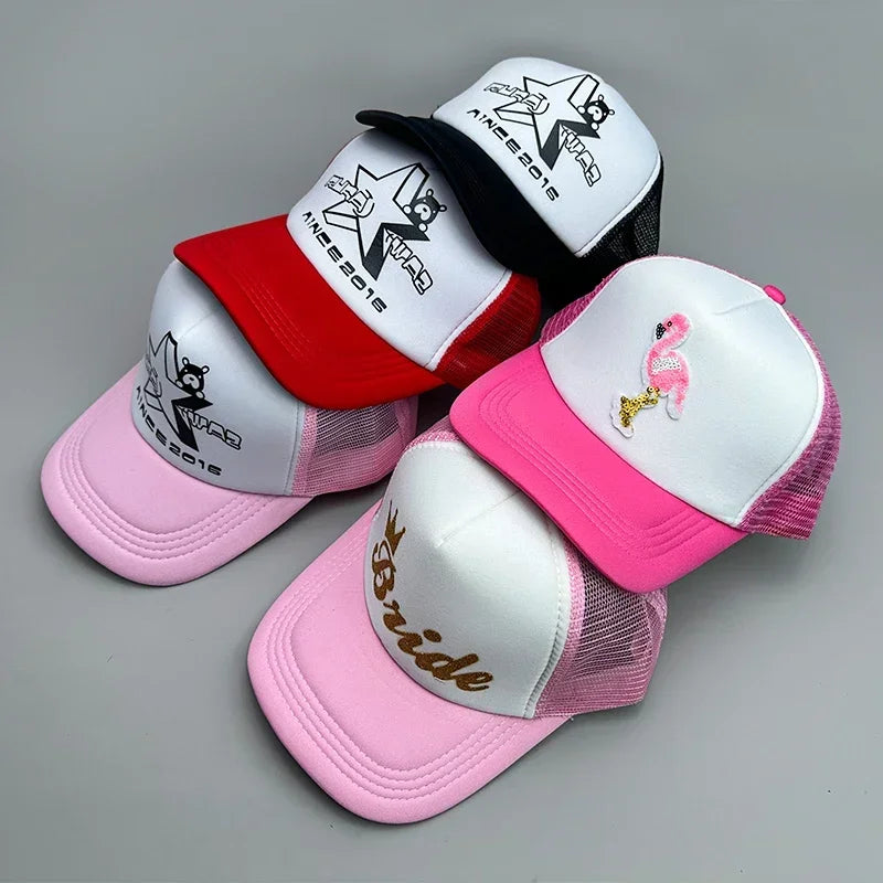 New Cool Street Hip Hop Letter Colorful Meshed Men Women Baseball Hats Cotton Summer Adjustable Breathable Snapback Sport Caps