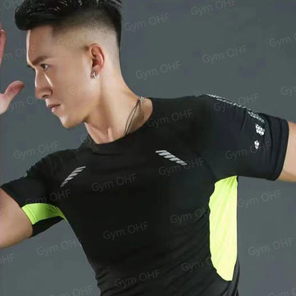 Funny Face 2 in 1 Shorts T Shirt Suits Men's Fitness Breathable Second Skin Compression Shirts Sets Gym Double Deck Shorts