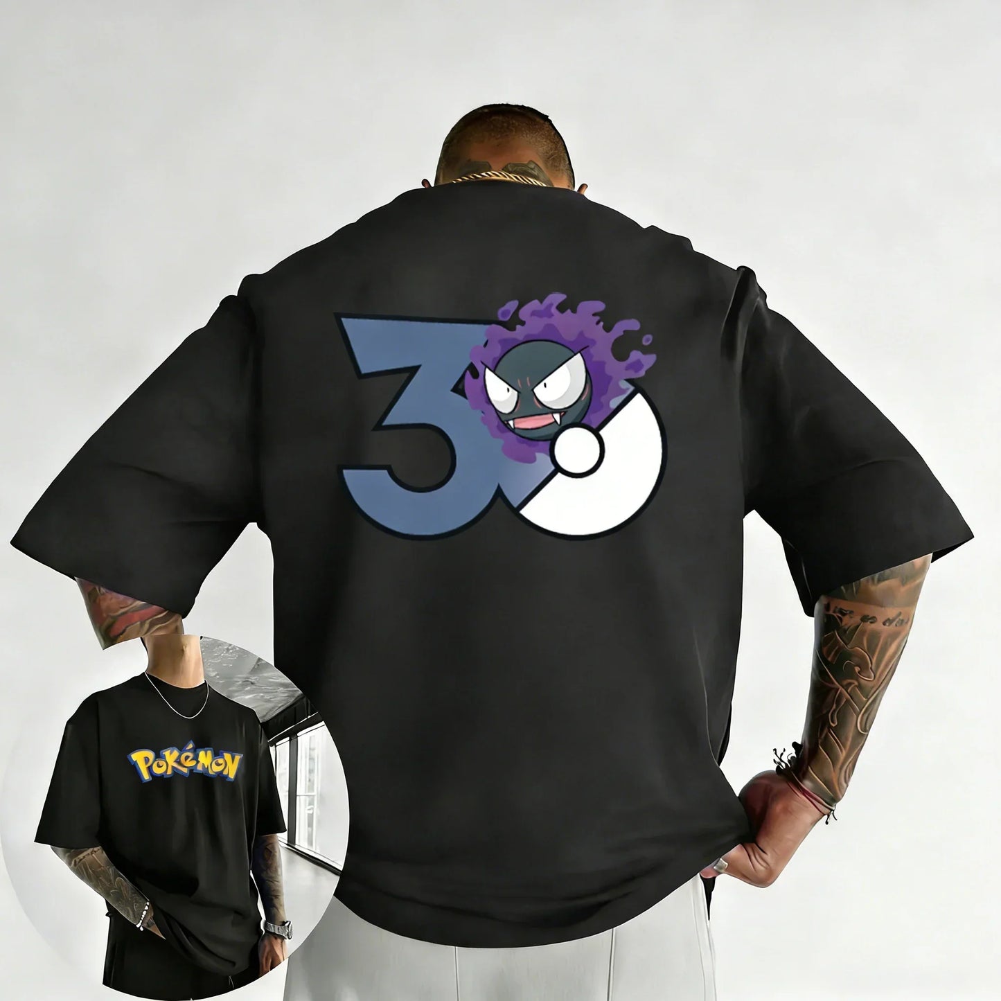 30th Anniversary Gastly Printed T-shirt Summer New Men's and Women's Loose Casual Hip Hop Trendy Short Sleeve Top