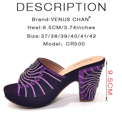 The Latest Italian Design Rotary Rhine-Diamond Floral Thick Heel Platform Women's Comfortable Shoes Bag and Shoe Set