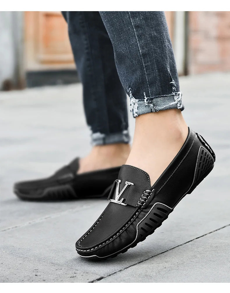 High Quality Men's Casual Leather Shoes Cowhide Loafers Soft Luxury Pea Shoes Color Genuine Leather Men's Flats Driving Shoes