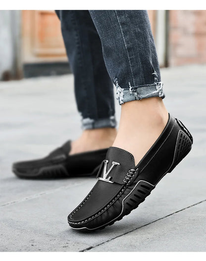 High Quality Men's Casual Leather Shoes Cowhide Loafers Soft Luxury Pea Shoes Color Genuine Leather Men's Flats Driving Shoes