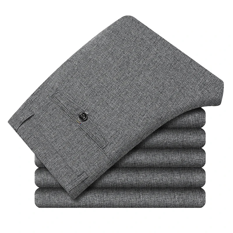 Male Spring Summer Casual Straight Pants Artificial Linen Business Casual Pants Mid Aged Men's Trousers