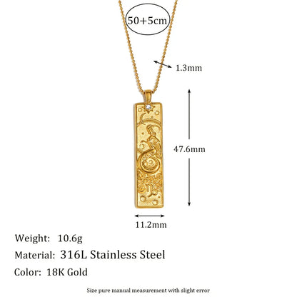18k Gold Plated Rectangle Shape 12 Constellation Pendant Necklace Stainless Steel Waterproof Fashion Women's Jewelry
