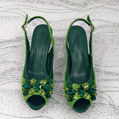 2026 New INS Style Green Elegant High Heels & Matching Bag Set for Women – Popular Nigerian Designer Shoes for African Ladies