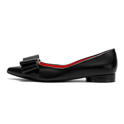 Women's Shoes 2025 Luxury Brand New ListingPU Casual Flat Leather Shoes  Black Pointed Toe Lazy Shoes Bowknot
