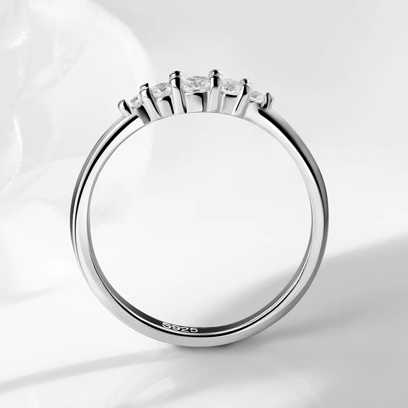 0.13CTTW 2.5mm Certified Moissanite Rings for Women 5 Stones Sparkling Sterling Silver 925 Wedding Band Mach Diamond GRA