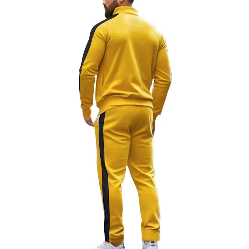 2025 Spring Autumn Men's 2-Piece Set Color Blocking Zipper Stand Collar Casual Sports Jacket Sweatshirt Trousers Suit