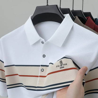 Luxury men's short sleeved polo shirt summer fashion hot selling striped top badge original design golf casual business T-shirt