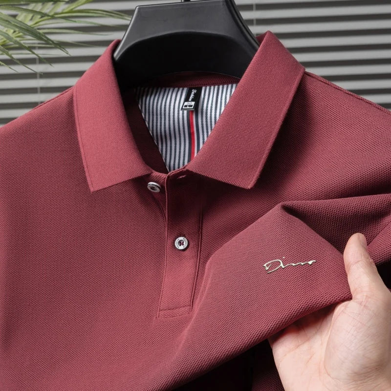 Brand 100%pure cotton short sleeve polo shirt men's new fashion letter embossed business casual solid color summer lapel T-shirt