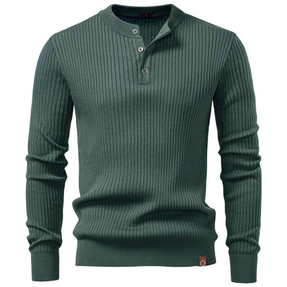 Button Placket Polo Shirt Men Ribbed Stripe Long Sleeve Contemporary Fit Minimalist Autumn Winter Premium Business Top
