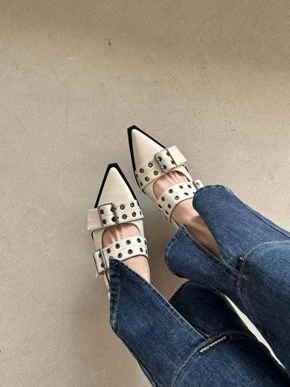 French Style Pointed Toe Mary Jane Shoes Retro Medium Thick Heel Shoes for Women with Skirts and Small Leather Shoes