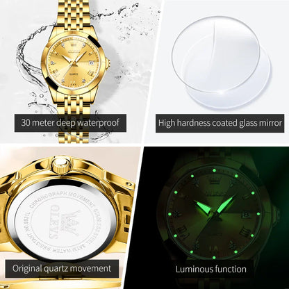 Fashion Golden Watch for Women Stainless Steel Waterproof Women's Watches Elegant Original Luxury Ladies Quartz Wristwatch