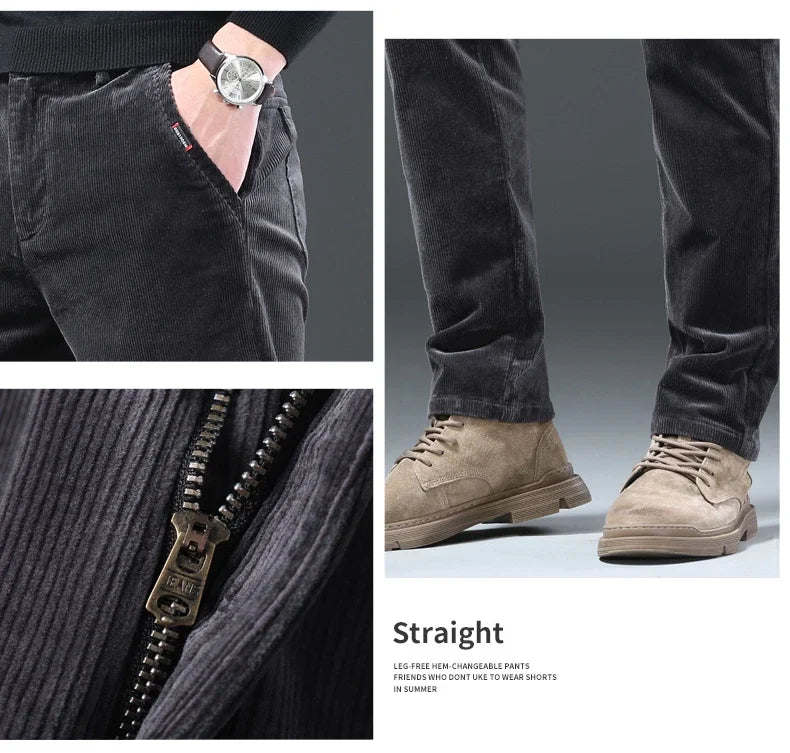 Fleece Winter Brand Men Clothing Corduroy Pants Warm Business Slim Velvet Korean Casual Trousers Male Plush Pants