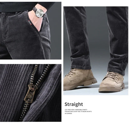 Fleece Winter Brand Men Clothing Corduroy Pants Warm Business Slim Velvet Korean Casual Trousers Male Plush Pants