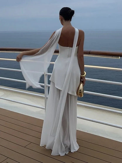 Fashion Strapless Dress With Ribbon Female Elegant Sleeveless Mesh Beach Vacation Long Dress 2025 Spring New Women Dress