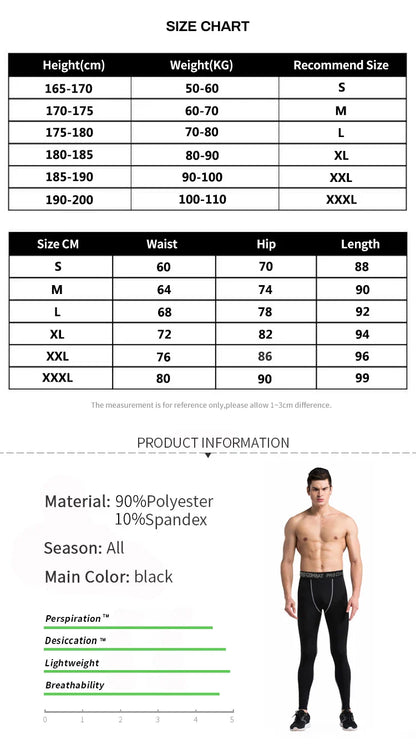 Mens Gym Compression Leggings Sport Training Pants Dry Fit Running Tights Fitness Basketball Jogging Workout Trousers Polyester