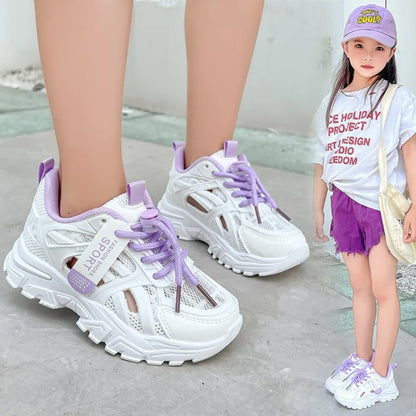 Girls Sports Shoes 2026 Spring and Summer New Children's Casual Mesh Breathable Thick-soled Designer Tennis Sports Shoes