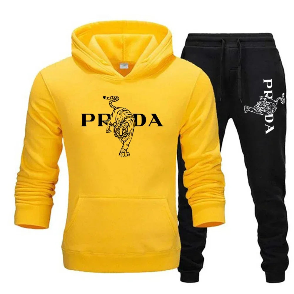 The men's outdoor fitness sweatshirt and pants set for autumn and winter includes a long-sleeved sports shirt and casual pants