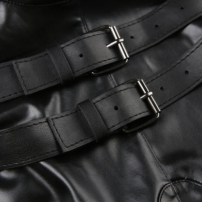 Punk Style Leather PU Patchwork Crop Tops Women Grunge Biker Sleeveless Corset Tank Top Streetwear Dark Academia Vest