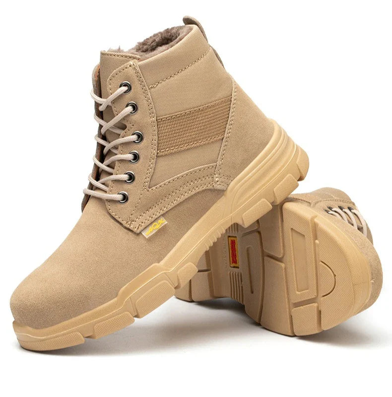 Men's Winter Wool Velvet Cotton Safety Work Shoes High Top Steel Toe Insulated Labor Protection Construction Shoes