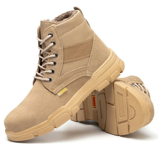 Men's Winter Wool Velvet Cotton Safety Work Shoes High Top Steel Toe Insulated Labor Protection Construction Shoes