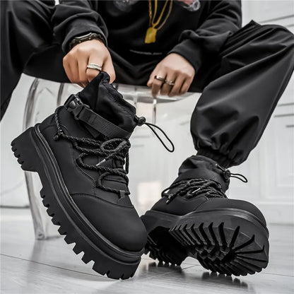 Fashion Men Casual Boots Designer High Top Mens Ankle Boots Winter Work Boots Breathable Walking Sneakers Black Leather Boots