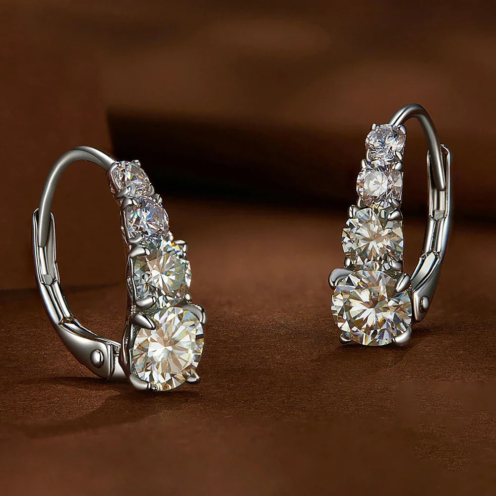100% 925 Sterling Silver Full Moissanite Hoops Earrings 4-Stone D Color Size Gradient Diamonds Earring for Women Fine Jewelry