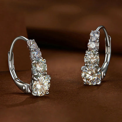 100% 925 Sterling Silver Full Moissanite Hoops Earrings 4-Stone D Color Size Gradient Diamonds Earring for Women Fine Jewelry