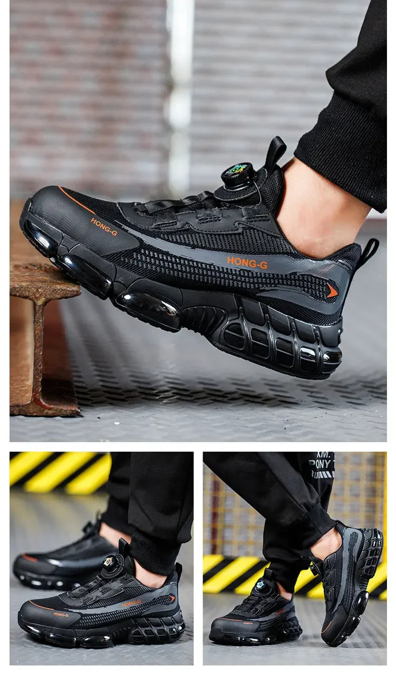 Men Rotating Button Work Sneakers Steel Toe Shoes Safety Boots Puncture-Proof Tactical Boots Indestructible Fashion Protective
