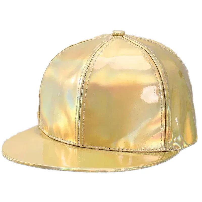New Unisex PU Leather Laser Style Baseball Cap Street Hip Hop Hat Men Women Dazzling Colors Y2K Cap