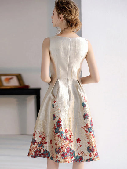 Luxury Women Fashion High Quality Jacquard A Line Ball Gown Sleeveless Summer Casual Clothing Midi Femme Party Dressses