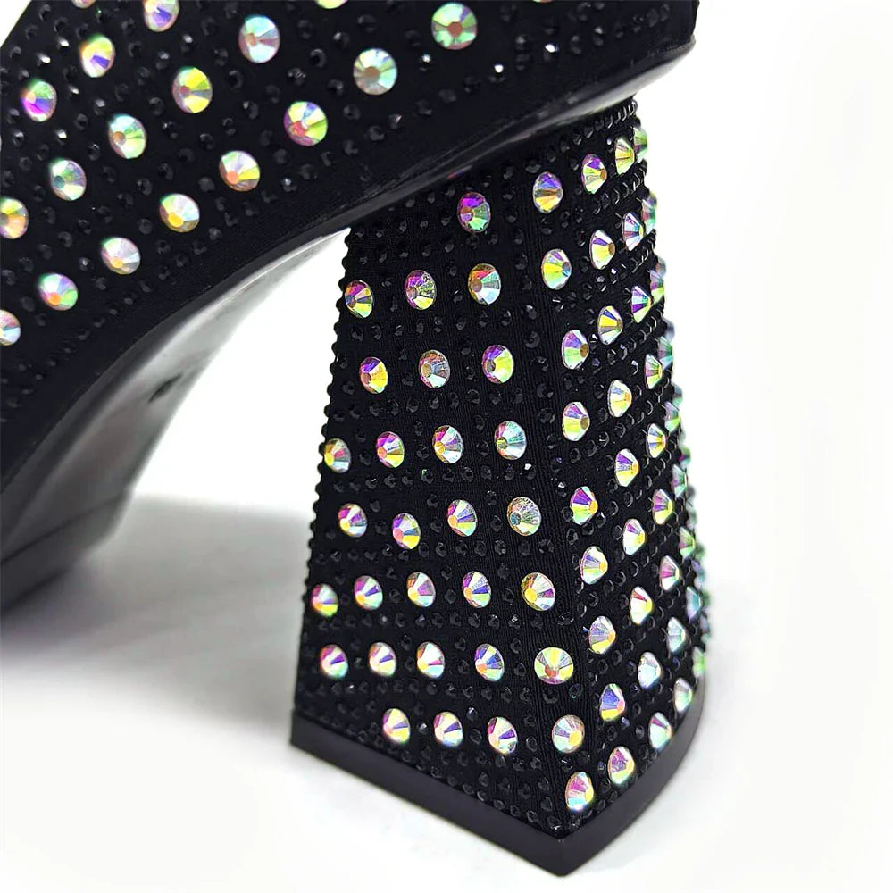 Nigerian Heel Party for Women Yellow Shoes and Bag Set Rhinestone Handbag Italian Design Wedding