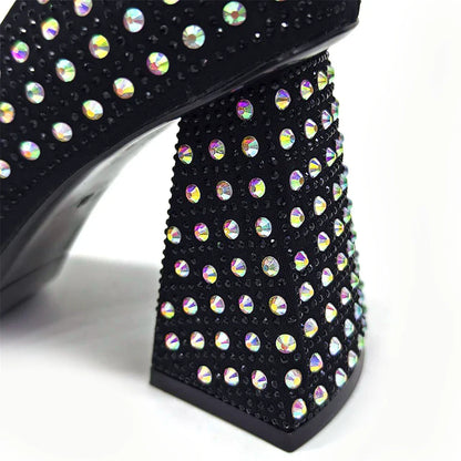 Nigerian Heel Party for Women Yellow Shoes and Bag Set Rhinestone Handbag Italian Design Wedding