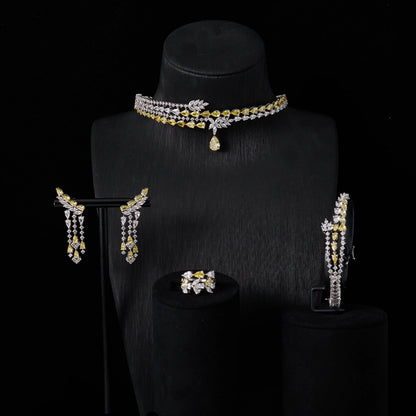 Luxury Choker Neck Necklaces Gift Set for Women Jewelry Sets Unique Color Cubic Zirconia Wedding Accessories