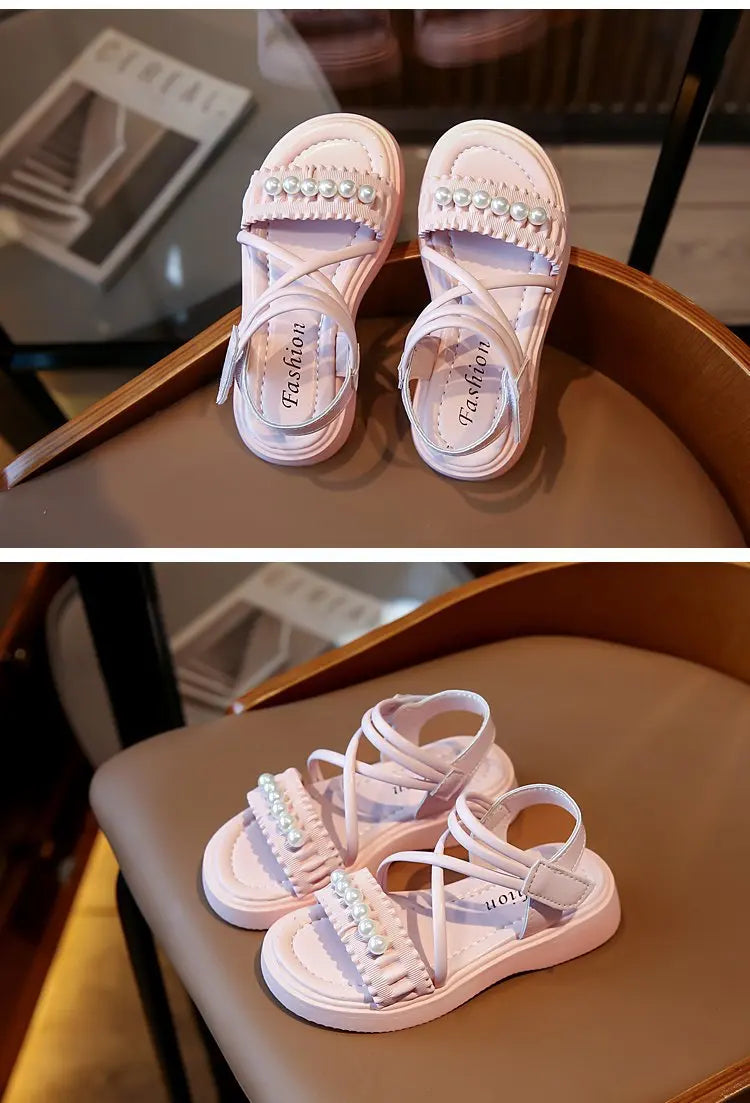 Girls' sandals 2026 Summer new little girl fashion Big Children's Beach Shoes Children's sandals Pearl Princess shoes for kids