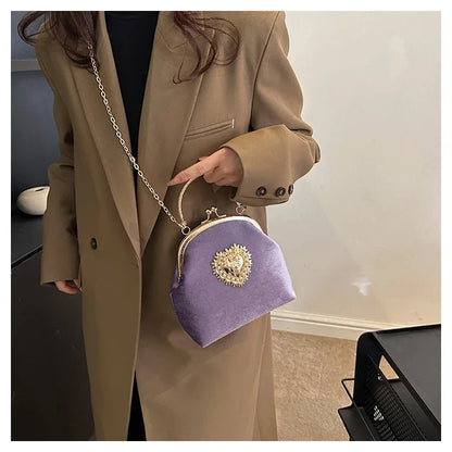 Velvet Frame Heart Dinner Hand Bags Diamonds Chains High Quality Shoulder and Crossbody Bags for Women 2024 Fashion Hot Sale