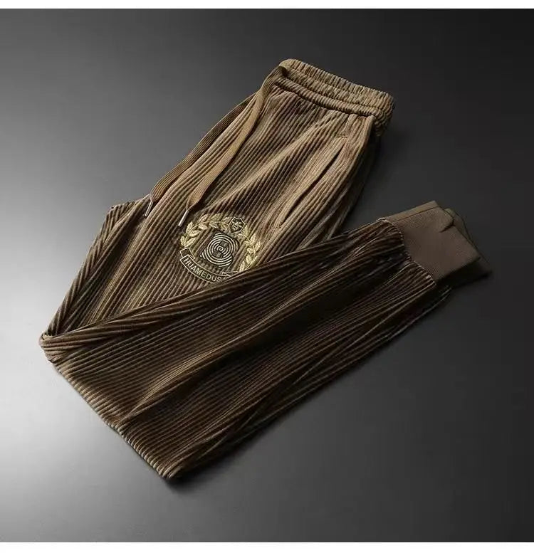 Autumn Men's Sportswear Solid Color Solid Color Zipper Hooded Pocket Jacket Drawstring Trousers Sports Clothing Set
