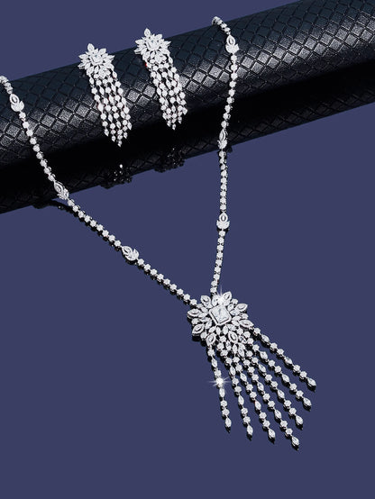 Sweater Long Necklace Earring Jewelry Sets For Women Wedding Party Zircon CZ African Dubai Bridal Jewelry 2024