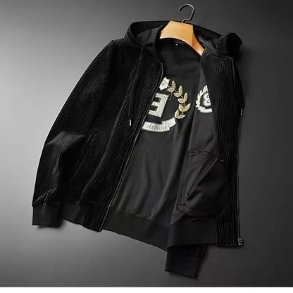 Autumn Men's Sportswear Solid Color Solid Color Zipper Hooded Pocket Jacket Drawstring Trousers Sports Clothing Set