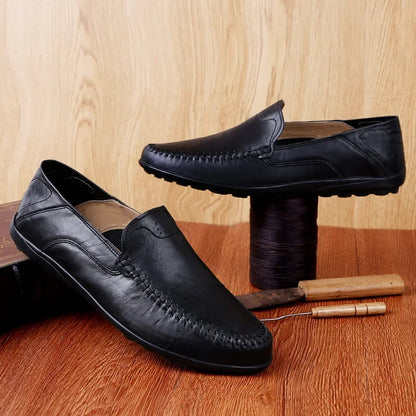 Genuine Leather Men Casual Shoes Luxury Brand Designer Men Loafers Moccasins Breathable Slip on Male Boat Shoes Plus Size 37-47