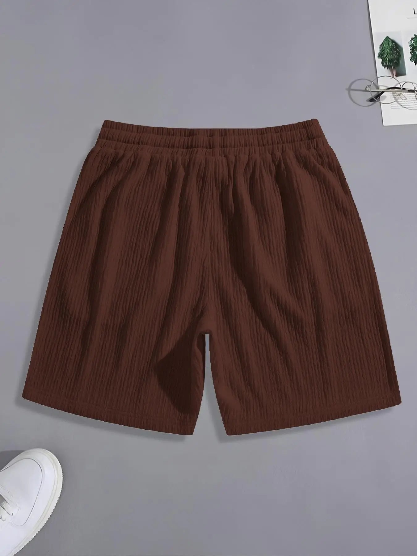 Men's Regular Style Pleated Plain Casual Shorts with Drawstrings and Pockets, Summer Drapedy Breathable Ice-Feel Straight Shorts, Couple Style, Suitable for Home Leisure, Date, Daily Matching, Running, Multi-Scenario Wear