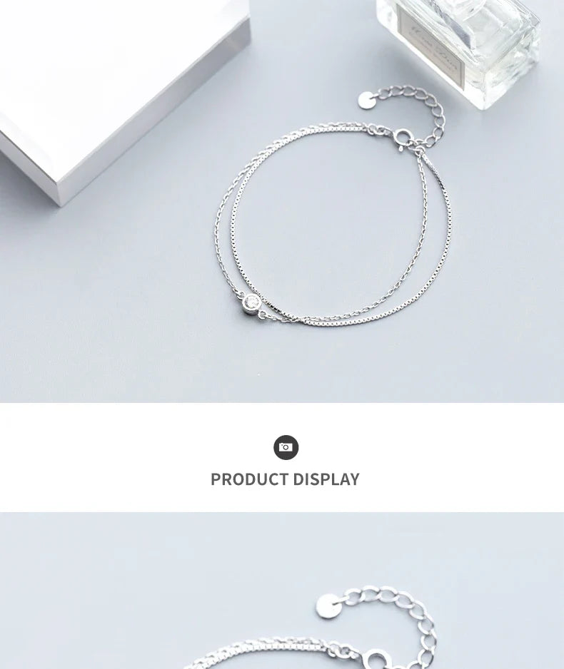 New Luminous Clear CZ Double Layer Bracelet for Women 925 Sterling Silver Minimalism Bracelet Fine Jewelry Accessories