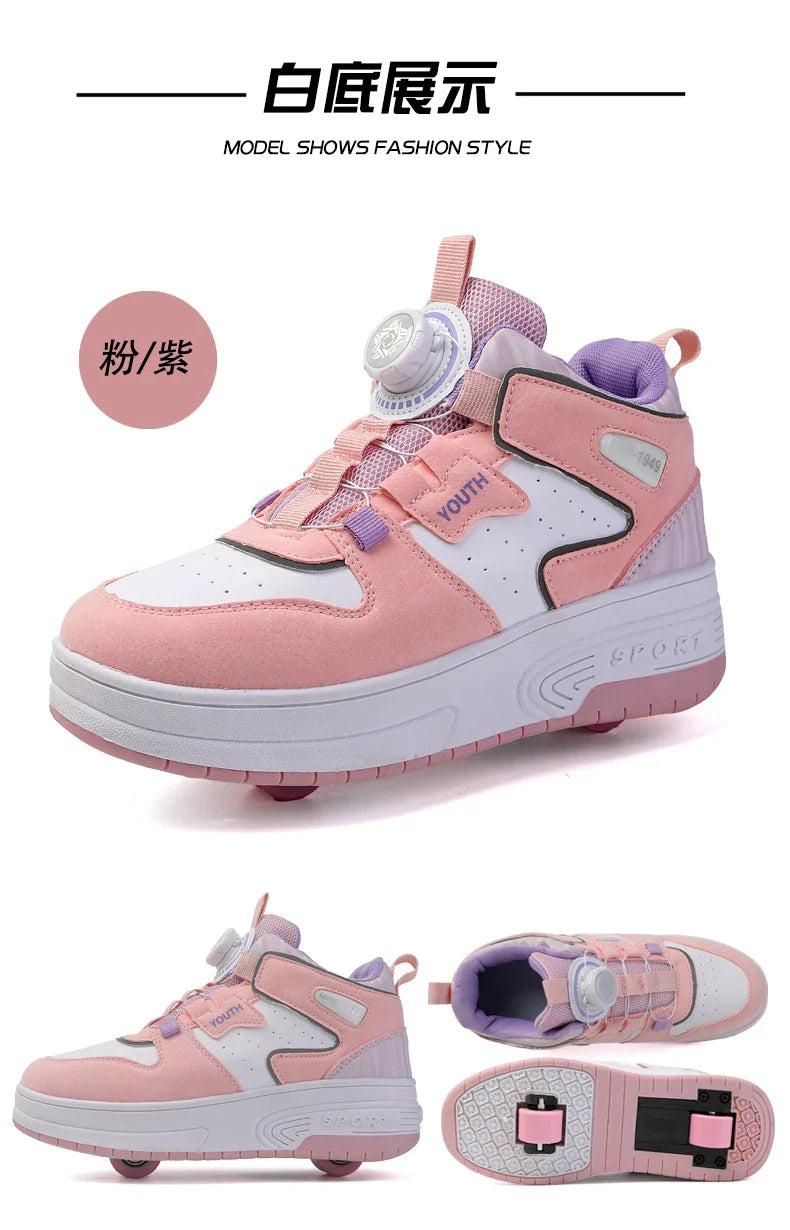 Children's walking shoes 2024 new double wheel invisible roller skates young primary school children big child swivel buckle